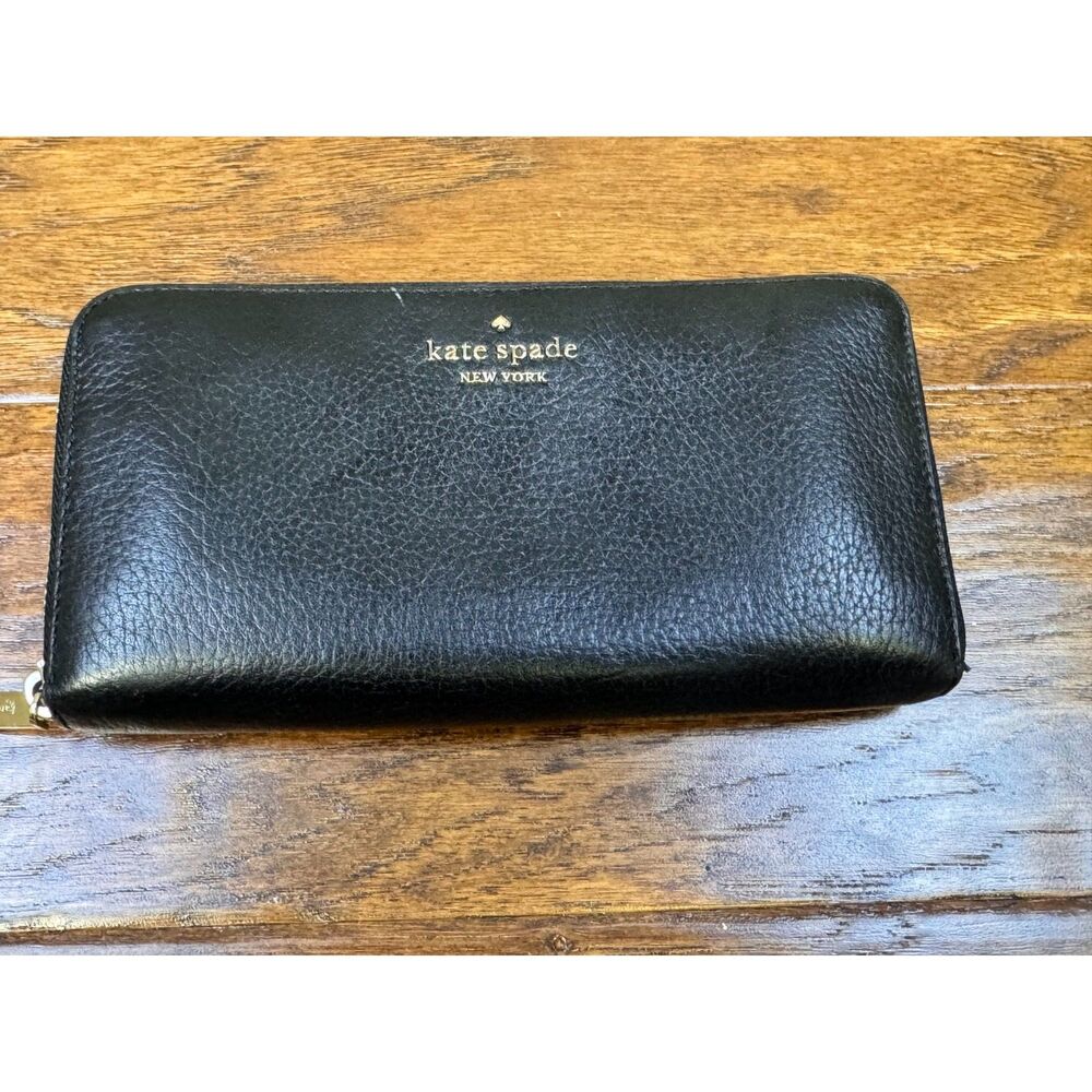 KATE SPADE Black Genuine Leather Zip Around Wallet